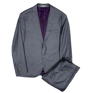Indochino Suit Flannel Slim Fabric Striped Custom Wool Bemberg Grey 42S 38x29
